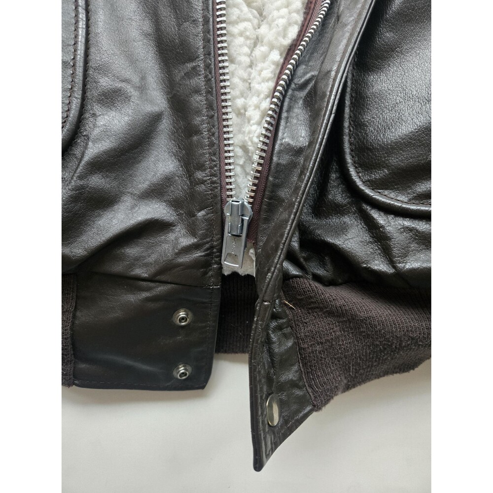 Vintage Brown Real Leather Bomber Jacket Sherpa Lining Mens 42/L XT Fall Winter - Picture 11 of 15